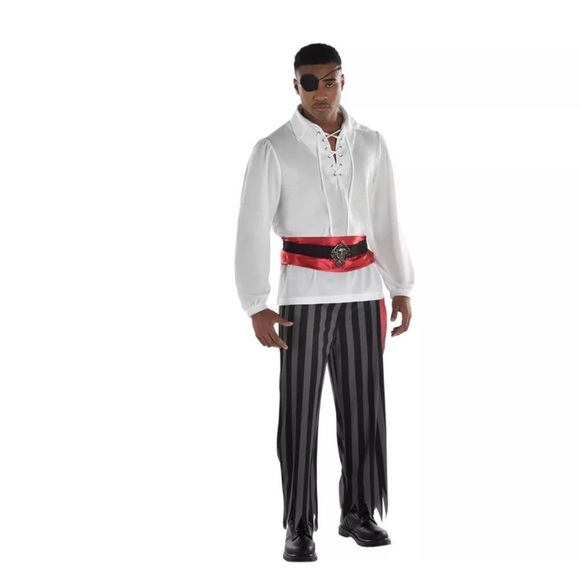 Adult Jagged-Hem Pirate Pants, Black/Grey Striped, One Size - Picture 1 of 5